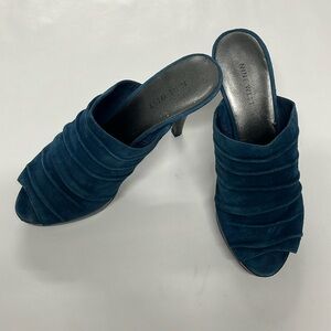 Nine West Ruchingo Blue Suede Peep Toe Heels